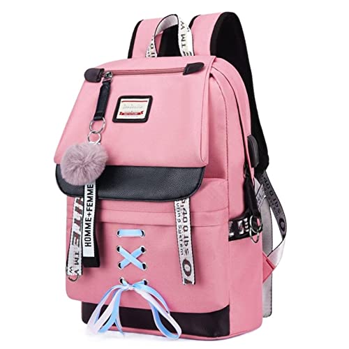 SAXTZDS Girls' White Printed Canvas Junior High School Bag Student Lightweight Lightweight Ultralight Backpack Cover