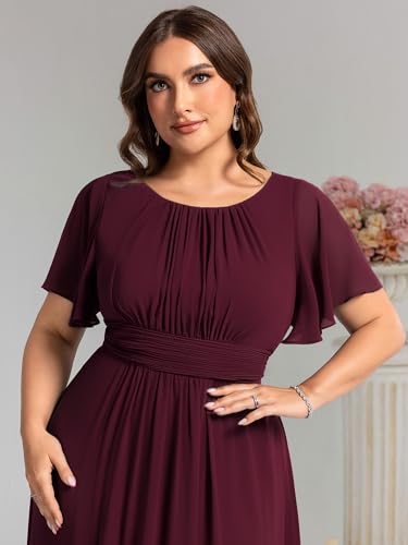 Image of Ever-Pretty Plus Elegant Formal Dresses for Curvy Women Round Neck Short Sleeves Chiffon Bridesmaid Mother of The Bride Dress
