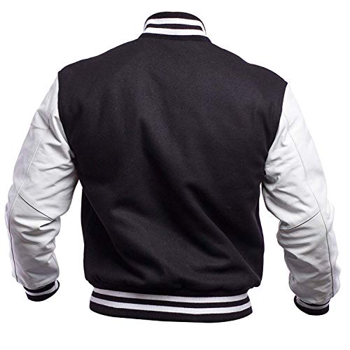 Image of Mens Letterman Black Varsity Jacket - Black School Teen College Bomber Jacket