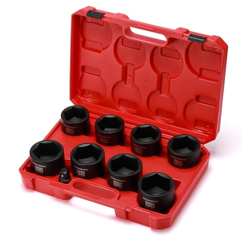 Image of MIXPOWER 9 Pieces 3 /4-Inch Drive Impact Socket Set, CR-MO, 6 Point, SAE, 2-1 /16 inch to 2-1 /2 inch, 9 PCS Jumbo Sockets, 3 /4 inch Drive Standard Impact Socket Set