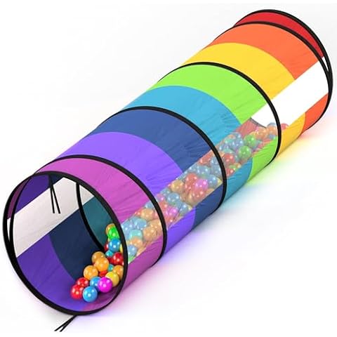 Playz Kids Play Tunnel for Toddlers 1-3 and Up, Large 21" Opening Colorful Rainbow Pop Up Baby Tunnel for Kids to Crawl Through, Indoor & Outdoor Kids Tunnel for Babies, Cat, Dog, Pets Crawling Tunnel Cover