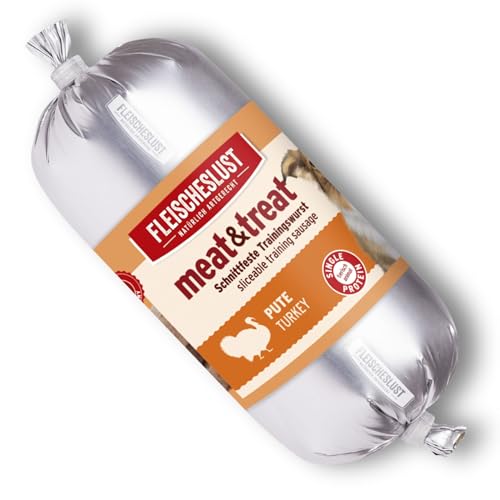 Fleischeslust Hundewurst, Meat&Treat Pute (15x200g), schnittfeste Trainingswurst, Hundefutter für ausgewachsene Hunde