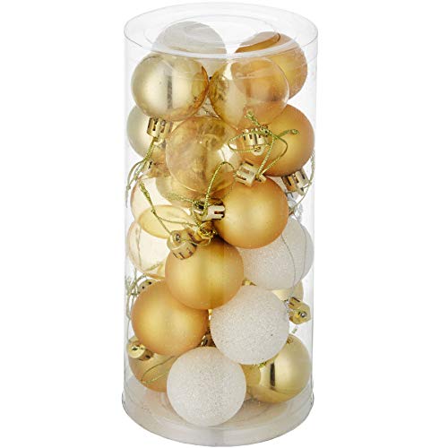 TecTake Set 24x Bolas de Navidad, Adorno Navideño, Ornamento Colgante, Decoración Festiva para Árbol, Resistente & Duradero, 4 cm, Brillante & Mate, Doradas & Blancas