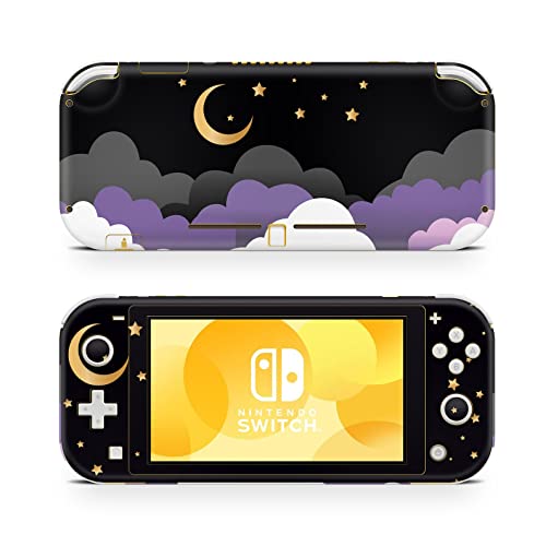 ZOOMHITSKINS Switch Lite Accessories, Compatible for Nintendo Switch Lite Skin, Moon Black Cloud Golden Sky Star Purple Lavander Luna, 3M Vinyl, Durable & Fit, Easy to Install, Made in The USA