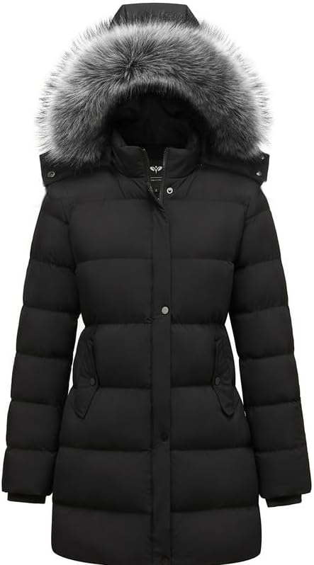 GGleaf Women's Winter Thicken Puffer Coat (Standard & Plus Size) Warm Snow Jacket with Fur Removable Hood