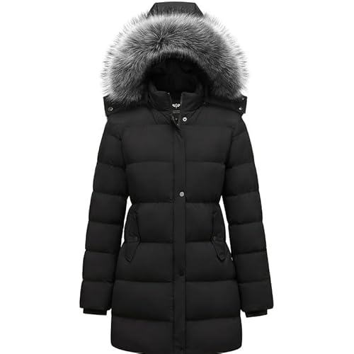 GGleaf Women's Winter Thicken Puffer Coat Warm Snow Jacket with Fur Removable Hood