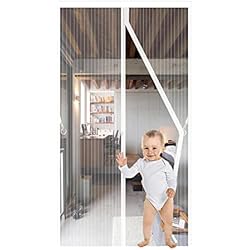 Cortina Antimosquitos JIANJIAO mosquitera puerta magnetica blanca,70x200cm Puerta de Malla Corredera cortina para del Balcón Corredor Contrapuertas con Anti Mosquito Insecto Se Cierra Automáticamente-Blanco