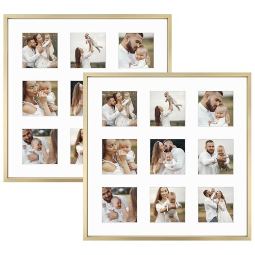 Golden State Art 16x16 Collage Frame w/Mat for 9 4x4 Photos Gold 2 Pack