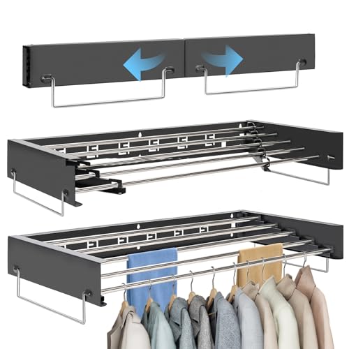 Väggmonterat torkställ för kläder | infällbar tvätttorkställning | vikbart tvättställ med 80 cm stavar x 5 hängande linjer | hopfällbar klädtork för inomhus utomhus badrum (svart)