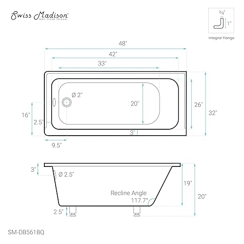 Image of Swiss Madison Voltaire 48 inch x 32 inch Left-Hand Drain Alcove Bathtub in Bisque