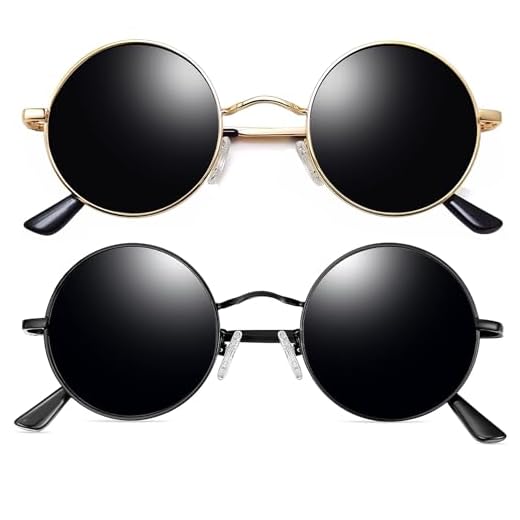 Óculos de Sol Joopin Redondos Femininos e masculinos Polarizados, Pequeno Círculo Hippie Vintage Retrô Steampunk Armação de Metal com proteção UV (Ouro Preto + Preto)