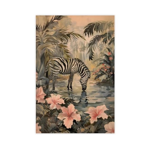 Lienzo decorativo para pared, diseño de cebra con estampado de selva, decoración de dormitorio, paisaje, oficina, habitación, regalo, 40 x 60 cm