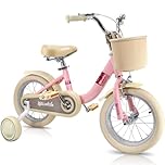 Kids Bike 14/16/18 Inch for Girls Children's Bike for Ages 3-12 Years with Stabilisers & Kickstand,Handbrake Coaster Foot Brake Basket and Bell (Pink, 16 Inch with Stabilisers & Kickstand)