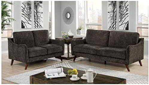Naha 3 Pieces Mid-Century Modern Sofa Set in Dark Gray Chenille