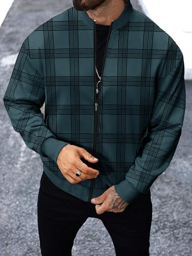 Image of Noble Monk Men Cotton Blend Checkered Full Sleeves Mock Collar Regular Fit Casual Jacket | Casual Winter Jackets | Jackets for Winter Wear