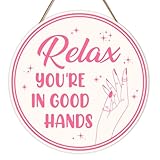 Pink Salon Wall Decor, Beauty Room Massage Spa Room Barbershop Hair Nail Salon Decor for Esthetician Hair Stylist Hairdresser Nail Lash Tech Gifts, Wooden Hanging Sign 11.8 x 11.8 Inches