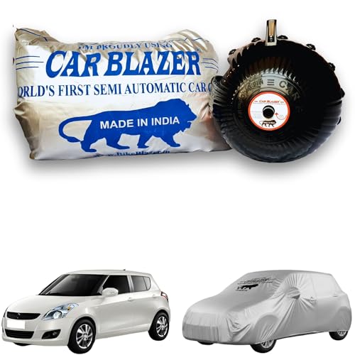 Image of CARBLAZER Portable & Semi-Automatic Full Body Car Cover - Heavy Duty Device | Water Resistant | UV Safe | Dustproof | Anti-Theft & Scratch Proof Cover Compatible for Maruti Suzuki Swift Car