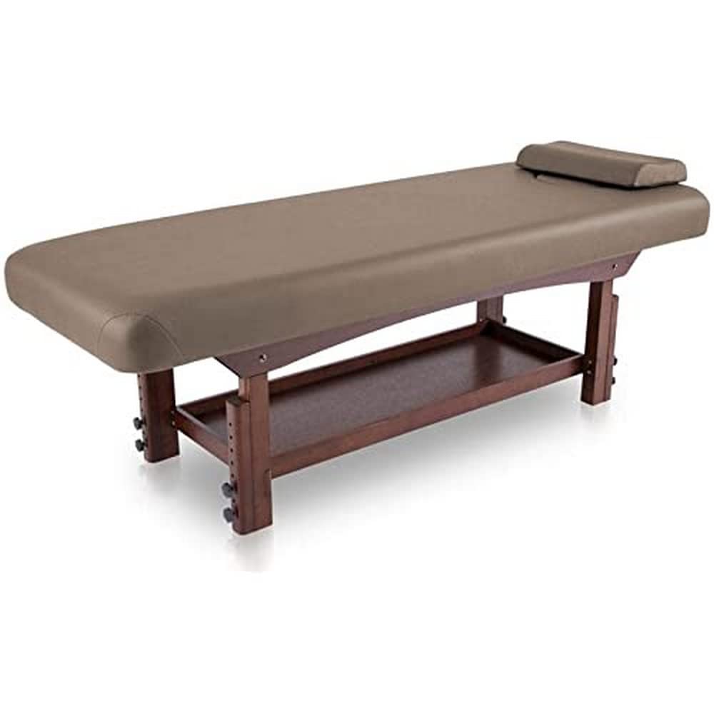 QUIRUMED Camilla/Cama de Masaje SPA Fija Madera, Color Visón | Base color Wengué, Polipiel, Tapizado alta densidad, Cojín y orificio facial, Estable, Altura Regulable