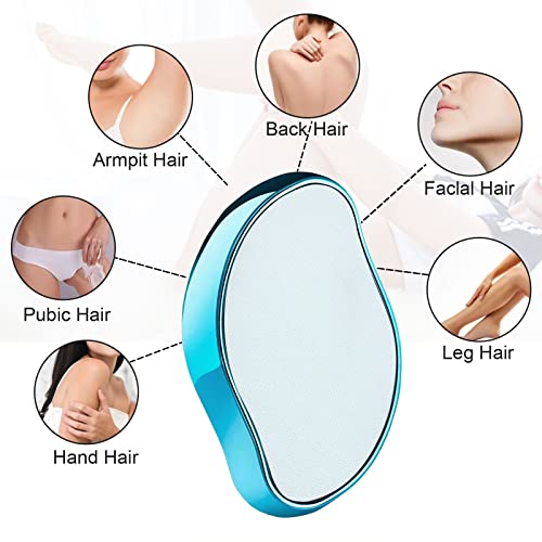 Riousv Crystal Hair Eraser, Crystal Hair Remover Painless Exfoliation, Hair Removal Tool For Arms Legs And Back, Portable Mild Hair Remover, Reusable & Washable - Blue #TOP5