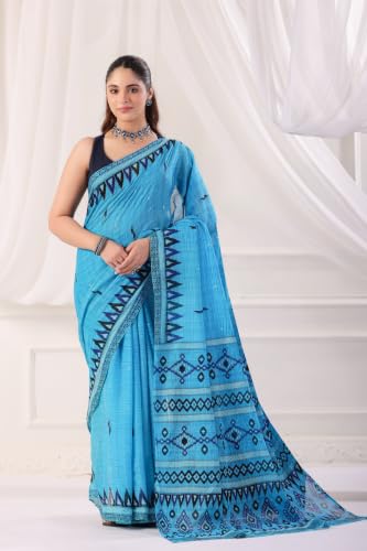 Image of TAMAIRA FASHION Mulmul Pure Cotton Saree For Woman Sambalpuri Printed |Office Wear Daily Wear Sarees For Women Without Blouse Piece (Available in 10 Colours)