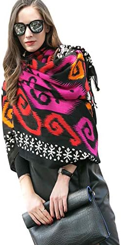 DANA XU 100% Pure Merino Wool Oversized Extra Large Cashmere Pashmina Warm Floral Scarf Shawl And Wrap Dupatta For Women