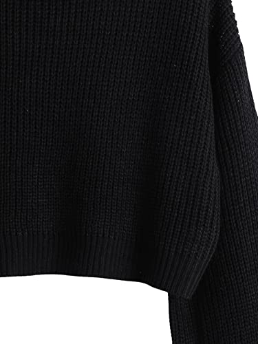 SweatyRocks Women's Long Sleeve Mock Neck Cropped Sweater Drop Shoulder Pullover Sweater Lantern Sleeve Ribbed Knit Crop Top3