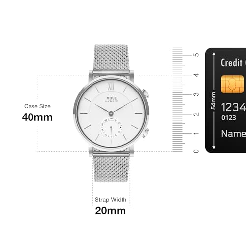 Image of Muse Grandeur Milanese Edition Hybrid Smartwatch for Men & Women with Bluetooth Connectivity, Step Counter, Sleep Monitoring, 5ATM Water Resistant (40MM, Shiny Silver White)