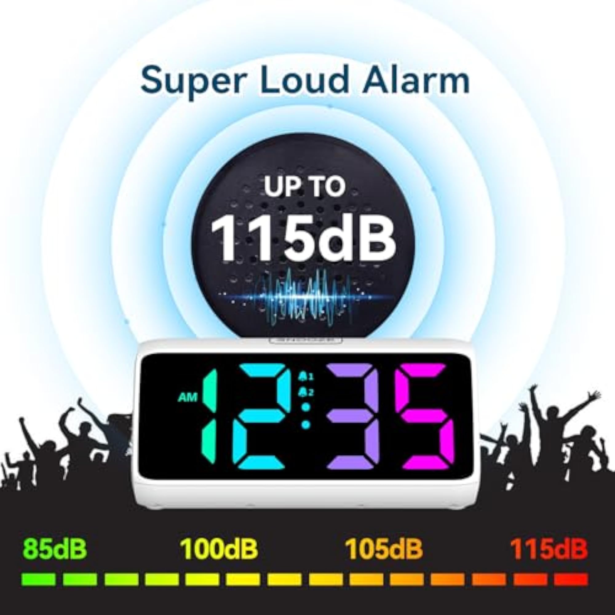 Loud Alarm Clock for Deep Sleepers with Colourful Display