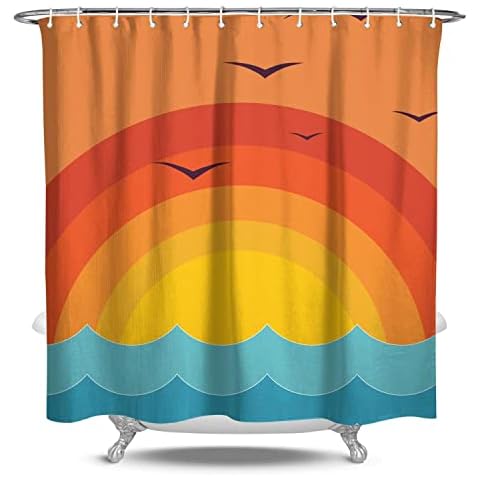 Ghroiep Colorful Sun Boho Shower Curtain Set for Bathroom, Bohemian Waves Geometric Modern Minimalist Neutral Print Washable Waterproof Fabric Shower Curtain with 12 Hooks 72 x 72 Inches Cover