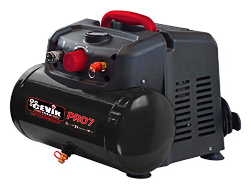CEVIK PRO - CA-PRO7N - Compresor Aire Portatil Monoblock - 75 dB - 6 litros - 1.5HP - Máx 8 Bar - 160 l/min - Sin Aceite - Compacto y Portátil - Compresor de Pintura y Neumática