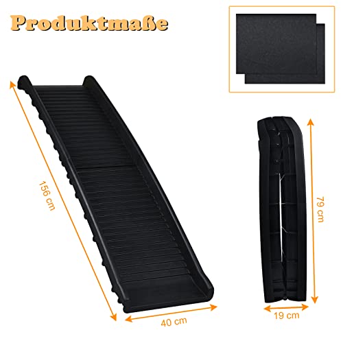 UISEBRT Hunderampe Auto Klappbar Hundetreppe Autorampe Hund Kofferraumrampe für Haustiere Einstiegshilfe, Anti-Rutsch, Robust, bis 90kg, 156 x 40cm, Schwarz