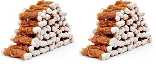 MON2SUN Dog Treats, Chicken Wrapped Calcium Bones Without Rawhide, 2.3 Inch Training Treats for Teeth Cleaning and Fresh Breath, Chews for Puppy and Small Dogs (56 Count - Pack of 2)