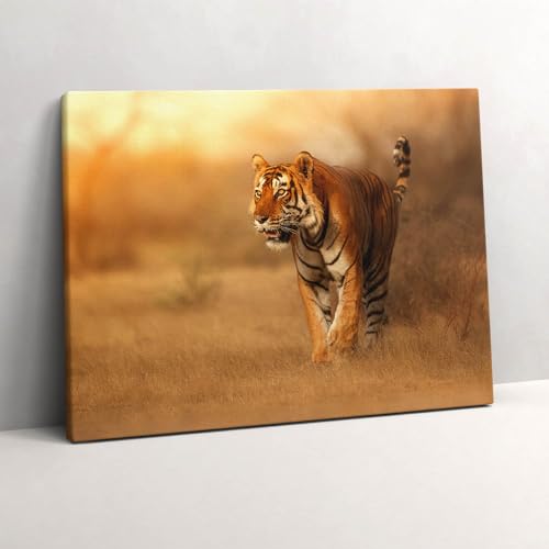 Décoration Murale Tigre Sauvage sur Toile 80x60 cm Tableau Salon