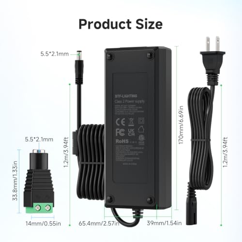 Image of BTF-LIGHTING 12V 10A 120W ETL Listed Power Supply Adapter, AC100-240V Input