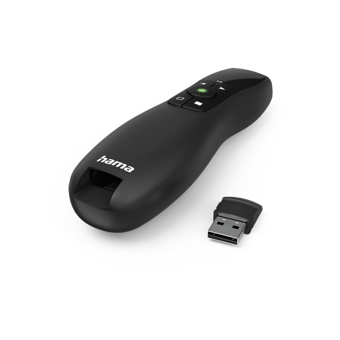 Hama | Presentador con Puntero láser Verde (Mando a Distancia de presentación, 4 en 1, presentador PowerPoint, inalámbrico, USB, Alcance de 20 m)