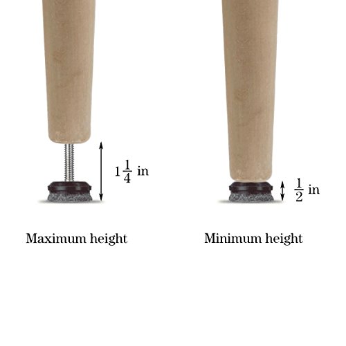Huayy Medium Duty Furniture Levelers Adjust Legs,Table And Chairs Leveling Feet|Height Adjustable Protection Integrated High-Density Felt Pads|Heavy Duty 1/4-20X1" Threaded Shank T-Nuts(Set Of 12) #TOP2
