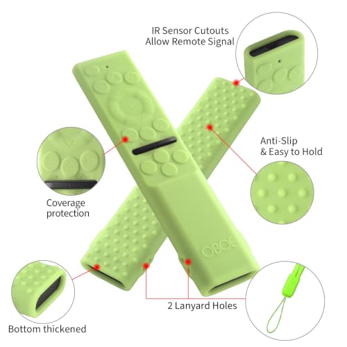 Image of Oboe Silicone Tv Remote Cover Compatible with Samsung Smart Tv Remote 2026 Model BN59-01498A Key Cover Case with Lanyard (B-Glow in Dark Green) REMOT E NOT Included