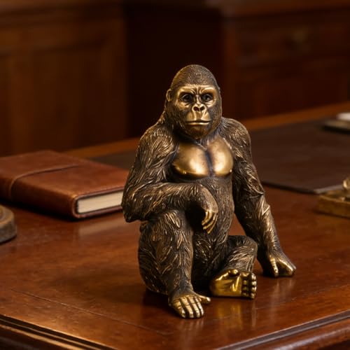 Juliahestia Safari Animals Figures Gorilla Statue Resin Brass Animal Figurines Home Decor Realistic Wild Jungle Zoo Animal Figurines for Office Desk Shelf Living Room Animal Lover Gifts