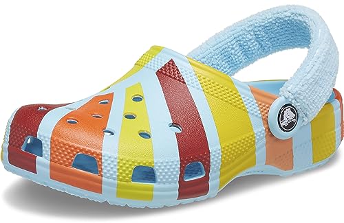 Crocs Zuecos clásicos unisex para niños con correa trasera de tela de rizo, Arctic/Multi, 5 Big Kid