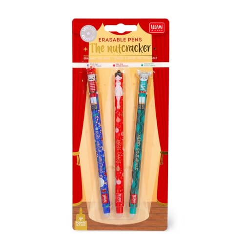 LEGAMI Erasable Pen Kit de Noël édition de Noël Winter The Nutcracker Lot de 3 stylos gel effaçables Casse-noisette, ballerine et roi souris