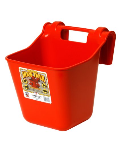 Little Giant® Plastic Hook Over Feeder | Mountable Livestock & Pet Feed Bucket | Horse Feed Bucket | Made in USA | 12 Quarts | Red