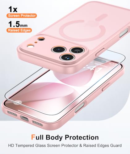 Image of FNTCASE for iPhone 17 Pro Case: Translucent Pink Slim Cases Compatible with MagSafe, Full Camera Protection & Tempered Glass Protector, 14FT Military Grade Drop Tested, Matte Skin-Friendly Cover