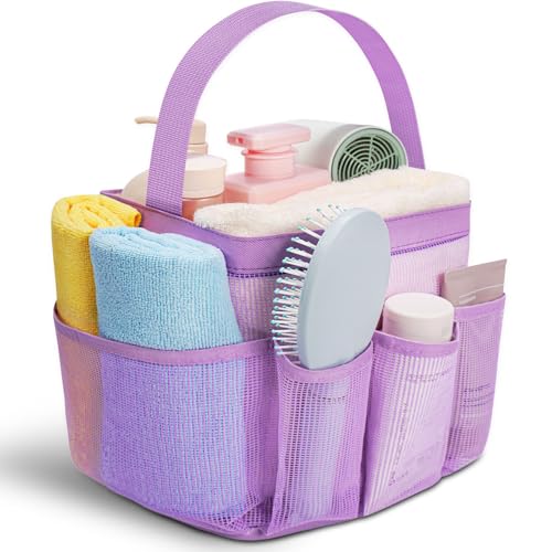 Asisnt Camping Essentials Shower Caddy Portable for College Dorm Room Essentials for Girls with 9 Pockets Large-Capacity Shower Caddy Dorm Basket Quick Dry Shower Bag for Gym Travel Swim Beach-Purple