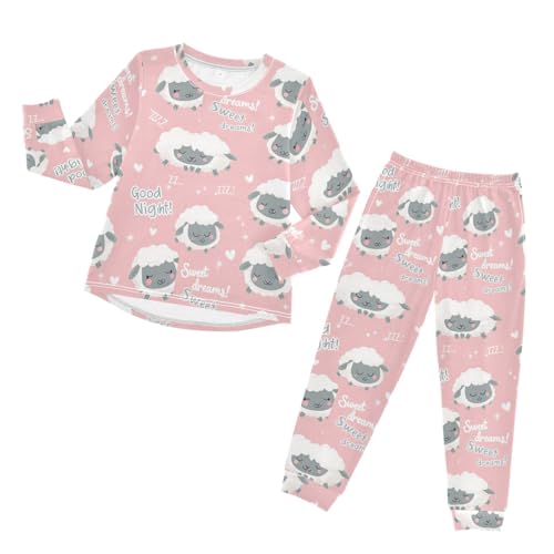 Sheep Pattern Soft Pajama Set for All Seasons,Breathable Pjs Long Sleeve Sleepwear,Comfy Loungewear 2 Piece Underwear Set 4T