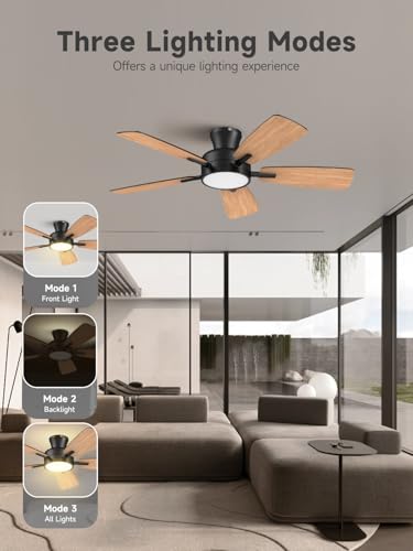 TALOYA Ceiling Fans with Lights and Remote, 46 Inch Low Profile Ceiling Fan with Light, Flush Mount, Reversible, 3CCT, Dimmable Black Modern Ceiling Fan for Bedroom, Living Room, Outdoor Patio - image 9