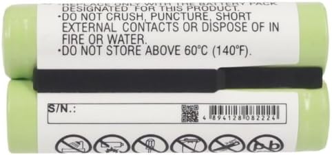 Close-up view of the warning labels on the Vsdampj CS-PTG103CL Ni-MH rechargeable battery, advising against crushing, puncturing, shorting, or exposing to fire/water.