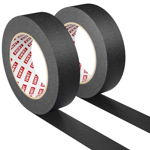 SWRT Black Masking Tape 1 Inch x 55 Yards 2 Rolls Medium Adhesion