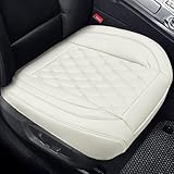 2 Pack Luxury Leather Front Car Seat Covers, Bottom Seat Covers for Cars, Anti-Slip and Wrap Around The Bottom, for Most Vehicles, Sedan, Truck, SUV (Beige White 2pcs)