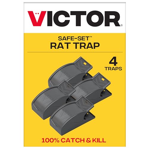 Victor Safe-Set Rat Trap, 4 Pack, Black, Easy to Set with One Click, Kills Rats Guaranteed, Safe Around Children and Pets, Reusable, Manual Power Source