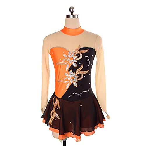 Robe de patinage de glace ajustée anti-glisse avec strass et manches fixes